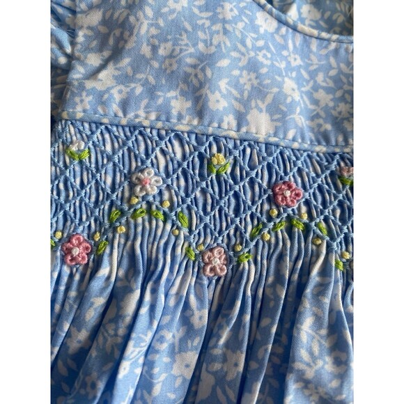 Edgehill Collection Girls Blue Floral Smocked Dress 6M Embroidered Ruffle Sleeve - Picture 2 of 6